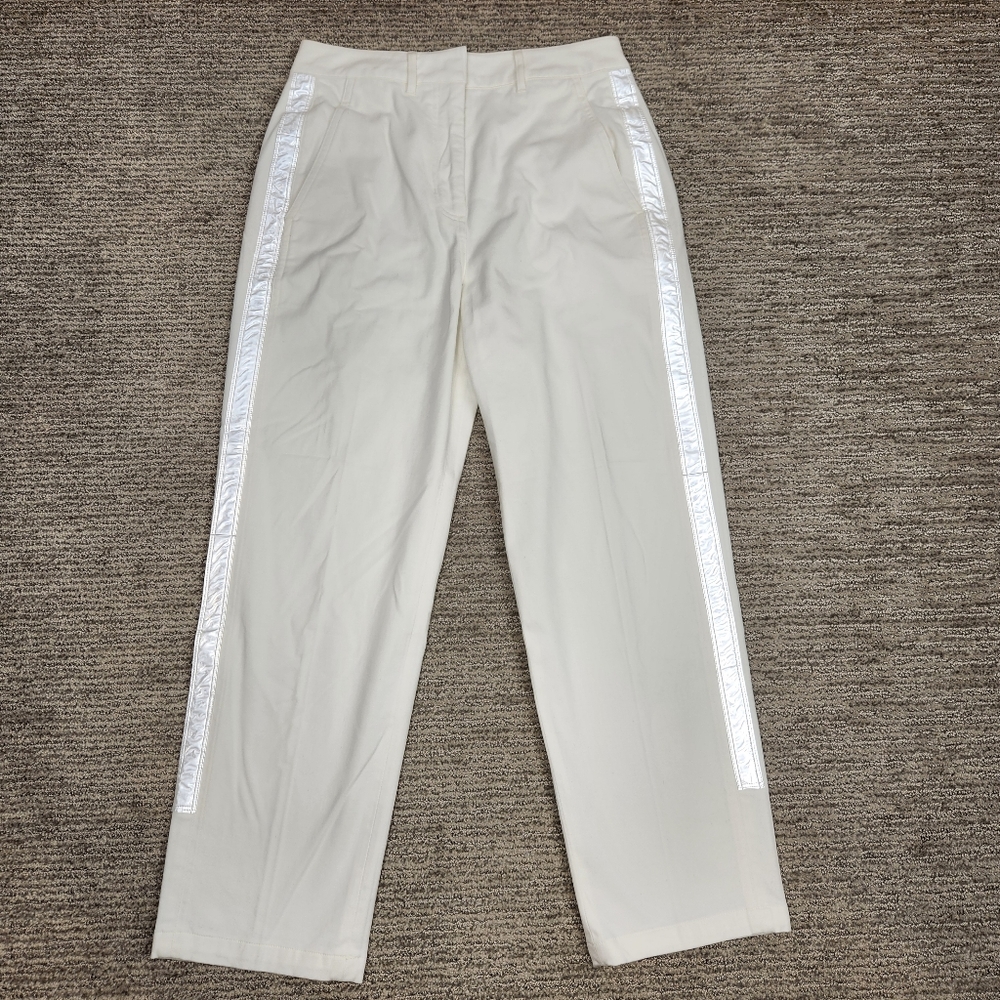Tory Burch Sport Cropped Straight Pant White Reflective Stripe Womens 4 Shiny